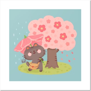 Hanami Sakura Cat Posters and Art